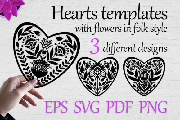 Heart Templates with Flowers SVG Vol-03: Folk Art Craft Files